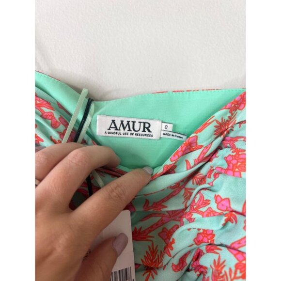 NWT Amur Spaghetti Straps Everett Bow Peplum Cropped Top Miami Sky Botanical - Picture 6 of 8